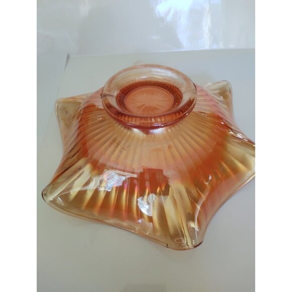 Vintage Marigold Ribbed and Ruffled  Iridescent Carnival Glass 9 1/4-Inch Bowl - Picture 5 of 11